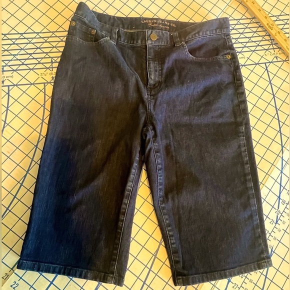 LAUREN RALPH LAUREN CLASSIC BERMUDA JEANS SHORT DK BLUE SZ 4 STRETCH 5PK TRENDY - Picture 1 of 8